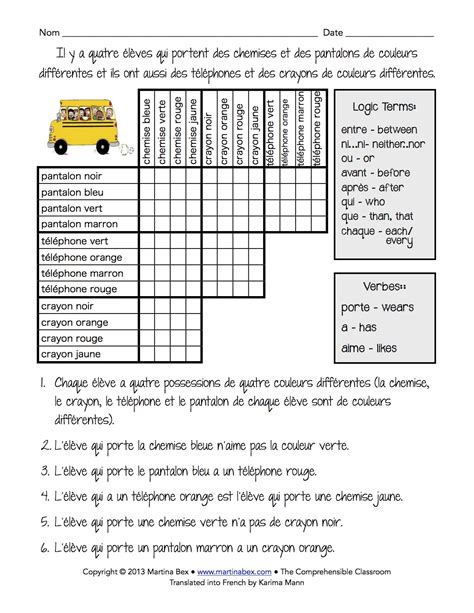Logic Puzzle In French The Comprehensible Classroom