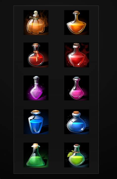 Rpg Potion Icons Game Icon Design Potions Game Concept Art
