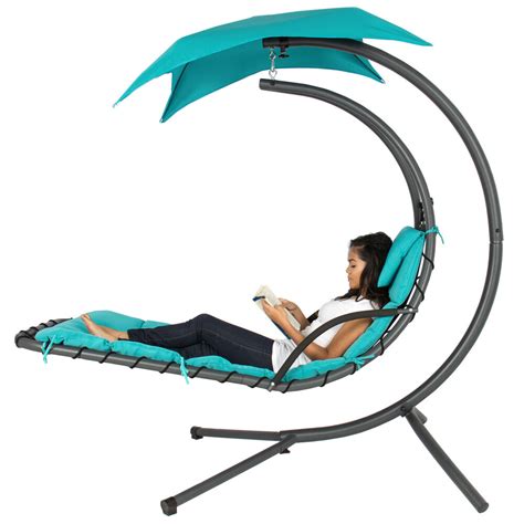 Pool central 40 5 inflatable 1 person swimming pool lounge chair with shade canopy blue. BCP Hanging Chaise Lounge Chair w/ Canopy 799564866572 | eBay
