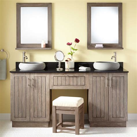 84 oprah sink vanity with make up area and matching set wall mirrors availa ble in your choice of 32 or 34 1/2 vanity cabinet height. 72" Montara Teak Double Vessel Sink Vanity with Makeup ...