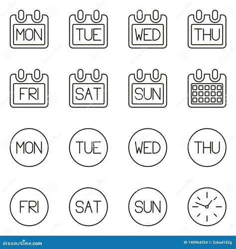 Days Of The Week Icons Thin Line Vector Illustration Set