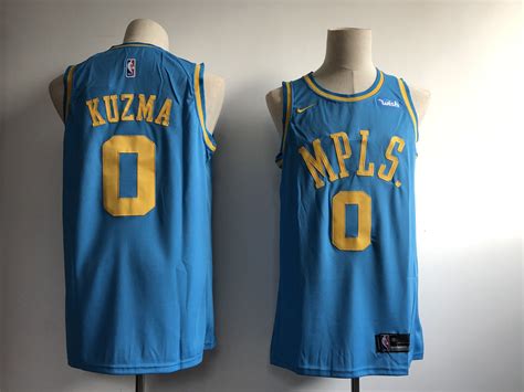 They were powder blue with white lettering and numbering, with four stars surrounding the name. Men's Los Angeles Lakers #0 Kyle Kuzma Blue MPLS Wish ...