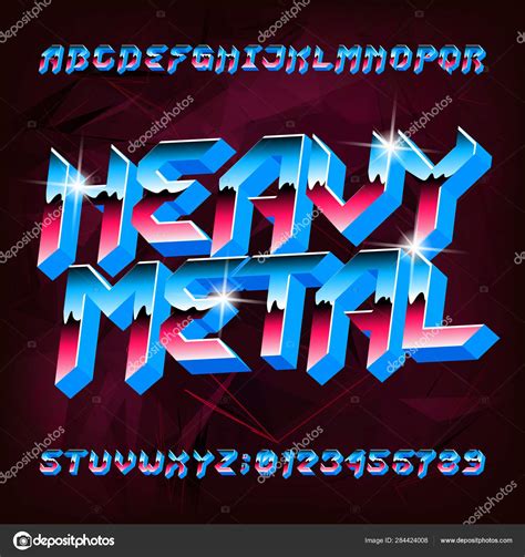 Heavy Metal Alphabet Font Metal Effect Shiny Letters Numbers 80s Stock
