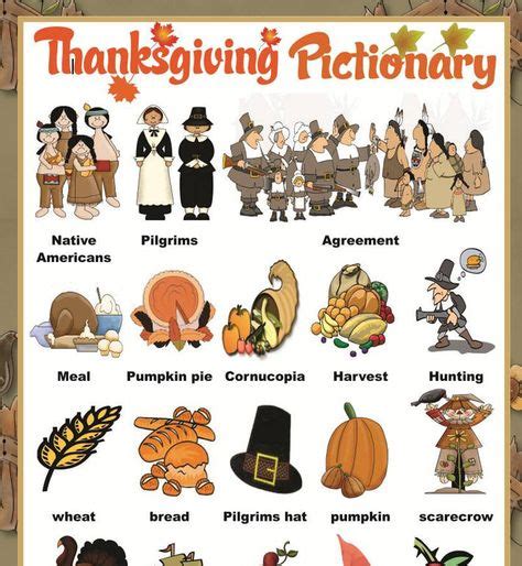Thanksgiving Pictionary Set Of 2 Worksheets To Help Learn Thanksgiving