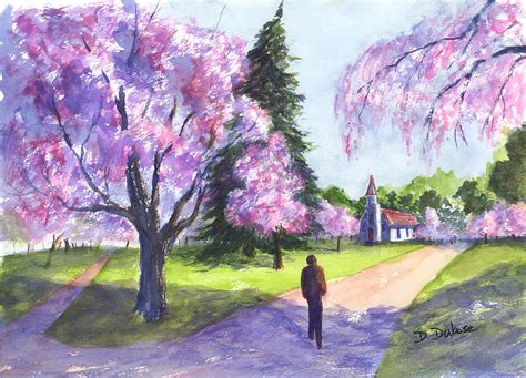 Cherry Blossom Path Painting By Darrell Dubose Fine Art America