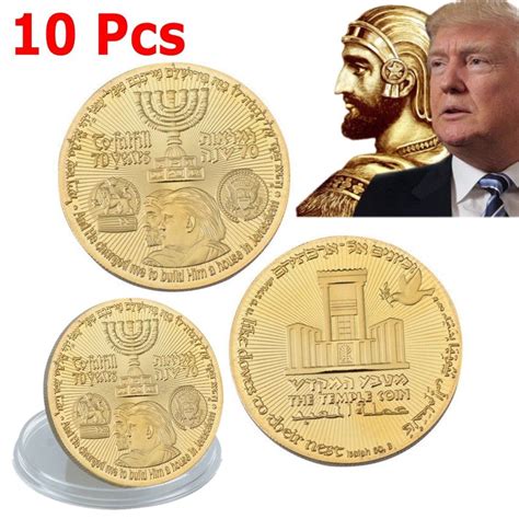 10x Gold Plated Coin 2018 King Cyrus Donald Trump Jewish Temple