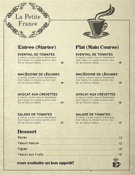 Vintage French Cafe Menu Template