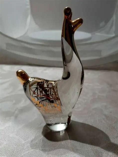 Vintage Mcm Seclen Artesanos Llama 14kt Gold Clear Glass Figurine Peru