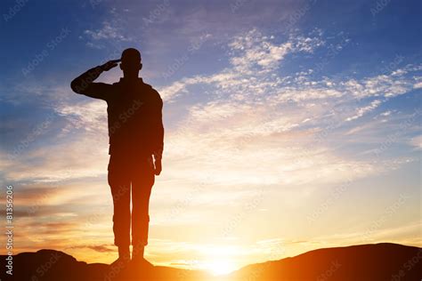 Soldier Salute Silhouette On Sunset Sky Army Military Stock Photo