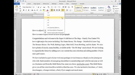 Click the page layout tab, and under spacing, in the before and after boxes, click the up or down arrows to adjust the distance before or after each paragraph: Line Spacing and Remove Space After Paragraph - YouTube