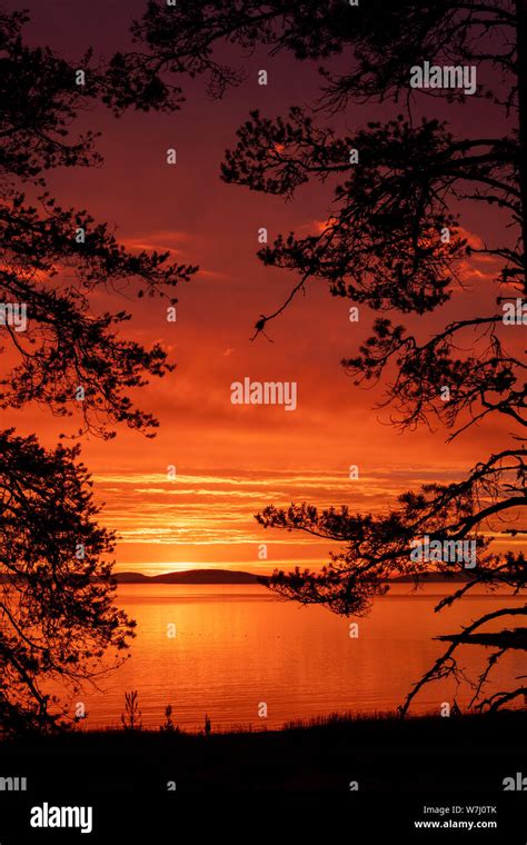 Midnight Sun At The Polar Circle Stock Photo Alamy