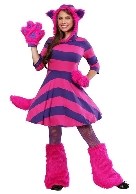 Womens Plus Size Cheshire Cat Costume Dress Alice In Wonderland Costumes