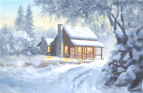 Cabin Winter Snow Landscape 24x36 Oils On Canvas Painting By Etsy