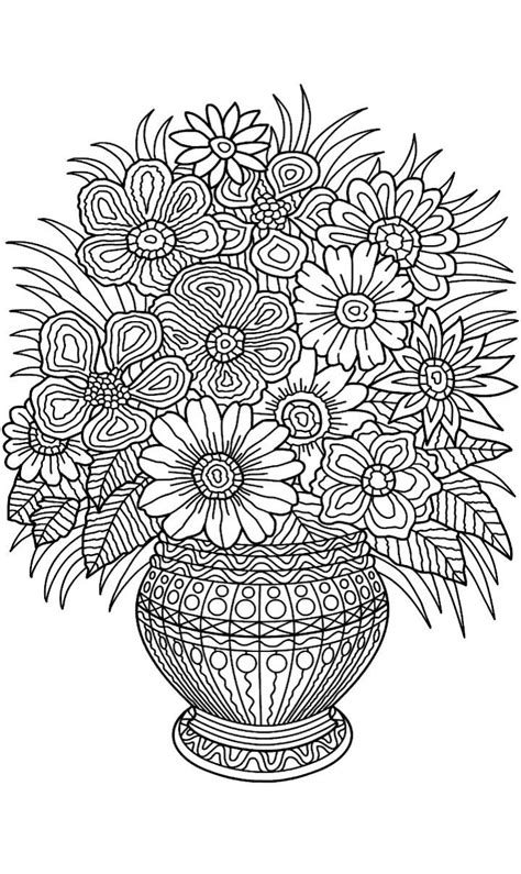 Relaxing coloring pages with beautiful flowers, nautical scenes coloring book, mandala, flowers,. Flower vase coloring page | Coloring Pages for Grown Ups ...