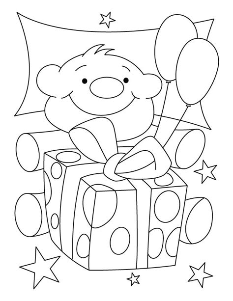 A Cute Teddy Bear With Birthday T Coloring Pages Download Free A