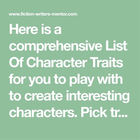 Here Is A Comprehensive List Of Character Traits For You To Play With