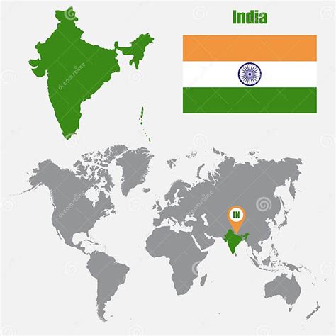 India Map On A World Map With Flag And Map Pointer Vector Illustration