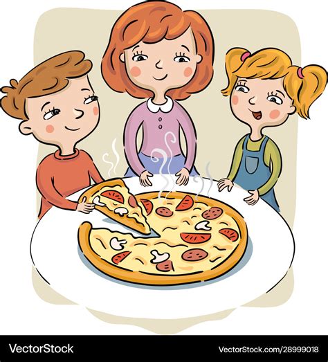 Children Eat Pizza Royalty Free Vector Image Vectorstock