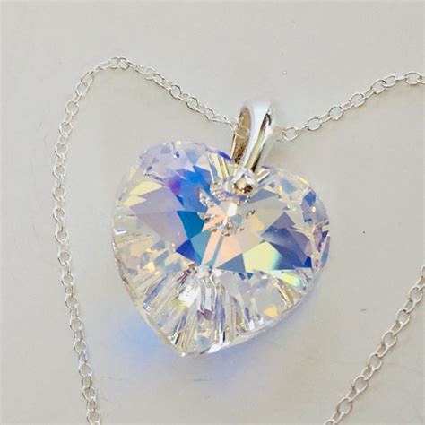 925 Silver Large 28mm Ab Heart Necklace Pendant Made With Swarovski