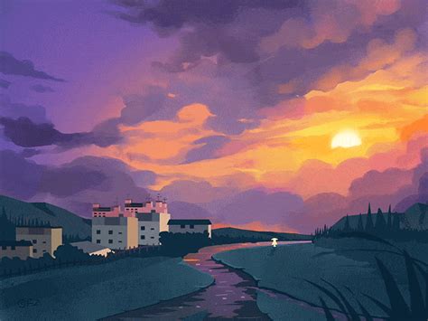 Sunset Animated Illustration By Mina Fz For Queble On