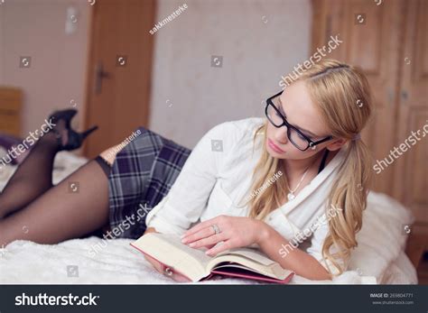 Sexy Clever Blonde Woman Reading Book Stock Photo 269804771 Shutterstock