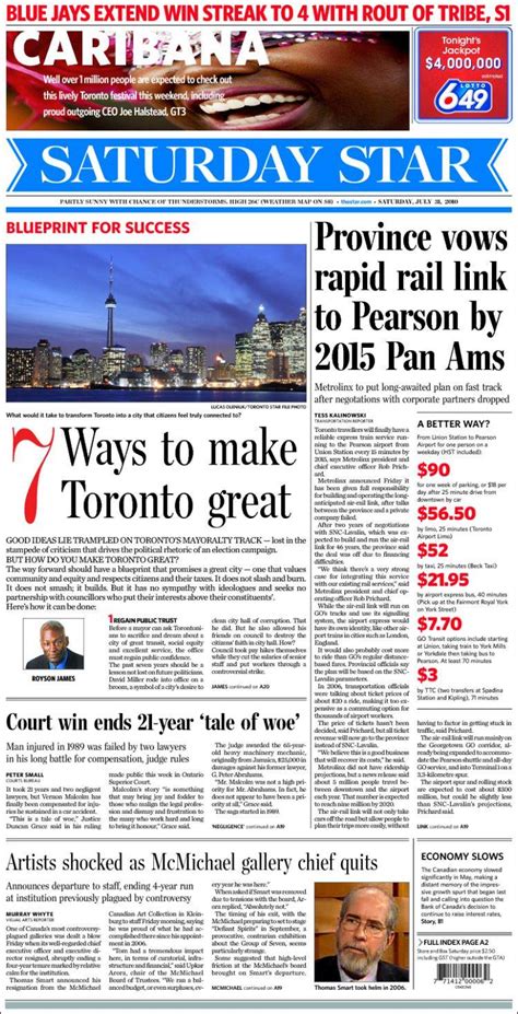 Newspaper The Toronto Star Canada Newspapers In Canada Saturdays