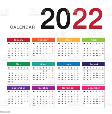 Year 2022 Calendar Horizontal Vector Design Template Simple And Clean