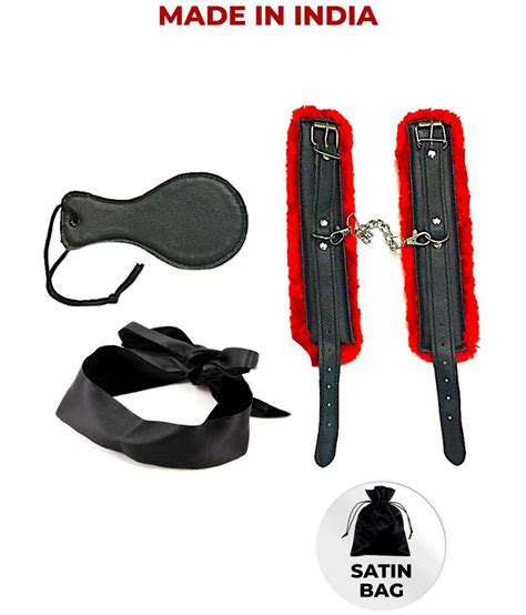 Kamuk Life Black Red Leather Bdsm Bondage Set Handcuffspaddle