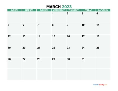 March 2023 Printable Calendar Calendar Quickly