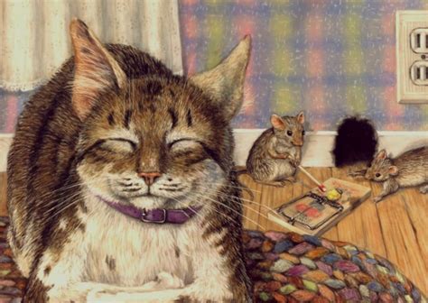 Cat Kitten Mice Trap Aceo Print From Original Oil By Joy Campbell