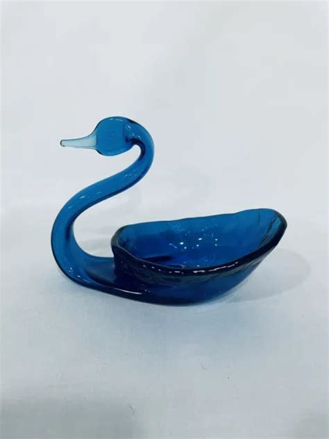 Vintage Cobalt Blue Glass Hand Blown Swan Bowl Trinket Candy Dish 24 95 Picclick