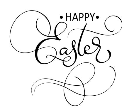 Vector Happy Easter Text On White Background Calligraphy Lettering