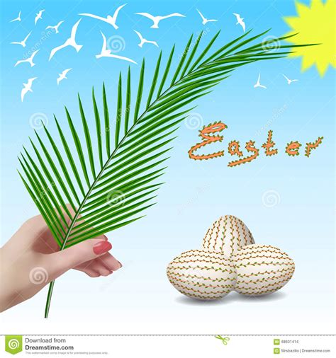In de meeste liturgische kerken wordt palmzondag gevierd met de zegen en verspreiding van palmtakken (of de takken van andere. Pasen Pasen-tak Palmtak Palmzondag Vector Illustratie ...