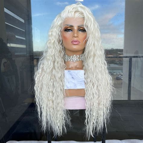 Long Curly Platinum Blonde Lace Wig With Baby Hair Naturl Hairline