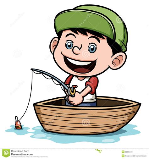 Boy Fishing In A Boat Stock Vector Illustration Of Fish