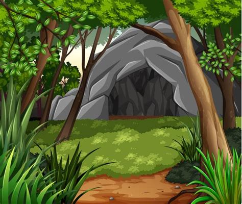 Background Scene With Cave In Forest 447117 Vector Art At Vecteezy