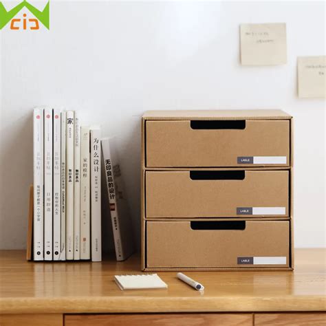 Wcic Diy Kraft Paper Storage Boxes Bins Office Stationery Holder