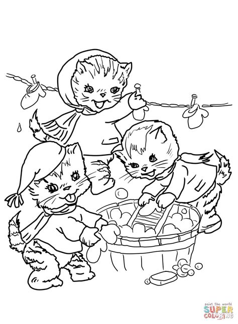 The Three Little Kittens They Washed Their Mittens coloring page | Free