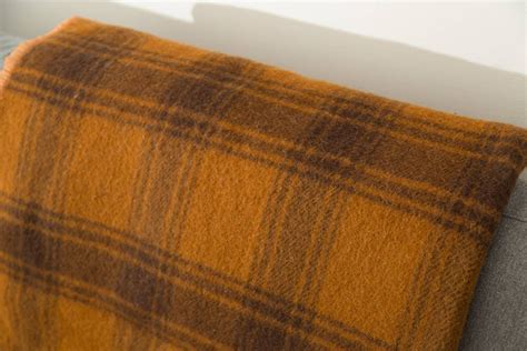 Orange Wool Blanket Vintage Checkered Plaid Throw Cottage Couch Or