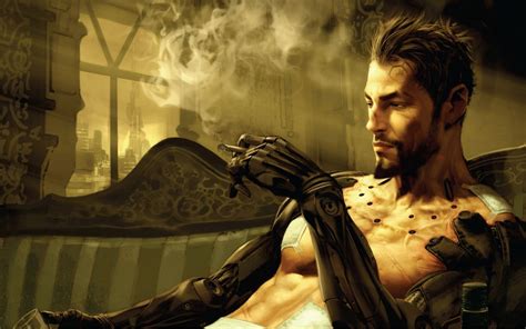 Tapety Deus Ex Adam Jensen cigareta křeslo kouř ruce 1680x1050