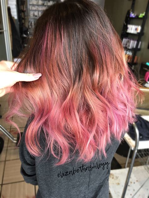 Sunset Hair Orange Into Pink Hair Balayage Ombré Orange Pink Hair