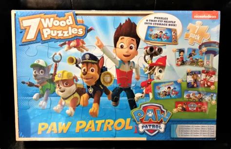 Paw Patrol 7 Wood Puzzles In Wooden Storage Box Brand New Sealed Puzzle