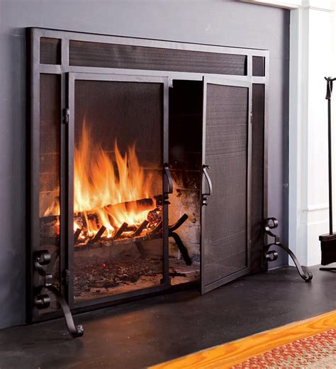 Flat Guard Fire Screens With Doors In Solid Steel 44w X 33h Black