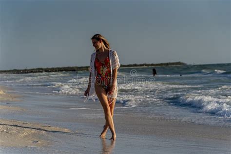 Lovely Blonde Bikini Model Posing Outdoors On A Caribbean Beach Stock Image Image Of Florida