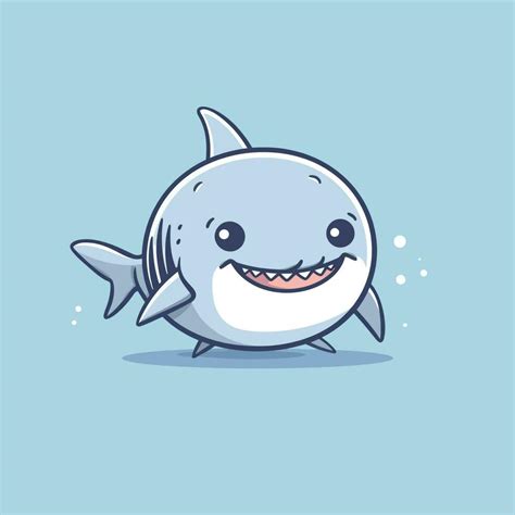 Linda Kawaii Tiburón Chibi Mascota Vector Dibujos Animados Estilo