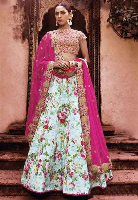 Designer Turquoise Floral Print Lehenga Choli Lehengas Designer