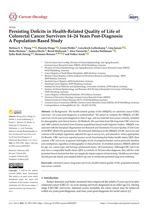 pdf persisting deficits in health related quality of life of colorectal cancer survivors 14 24