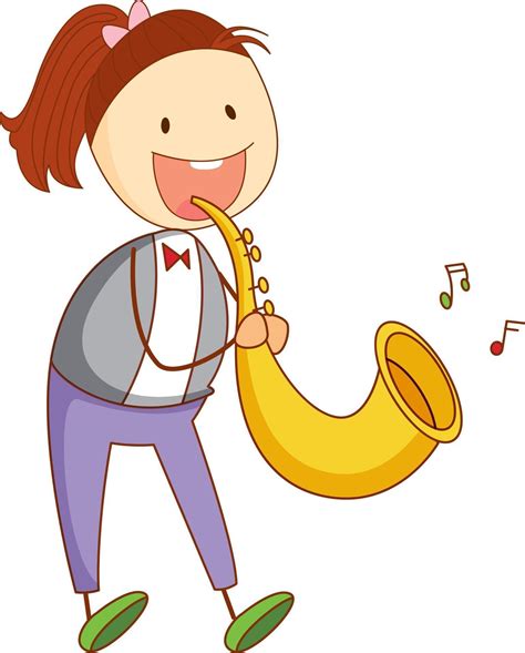 A Doodle Kid Playing Saxophone Cartoon Character Isolated 2747297