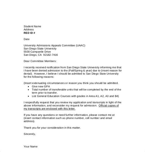 Appeal Letter Sample - Letter
