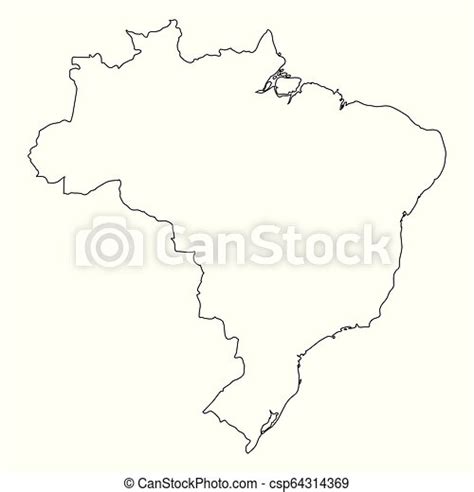 Brazil Solid Black Outline Border Map Of Country Area Simple Flat